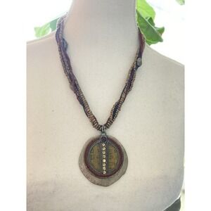 Chico's Beaded Pendant Necklace Mixed Metal Boho Tribal Statement Medallion